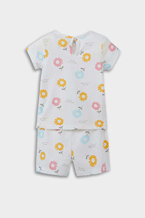 DeFacto Kız Bebek Pijama Takımı Çiçek Desenli Kısa Kollu Penye Üst Beli Lastikli Şort E9694A525SMWT47