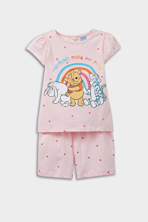 DeFacto Kız Bebek Disney Winnie The Pooh Pijama Takımı Kısa Kollu Penye Üst Beli Lastikli Şort E4650A525HSPN69