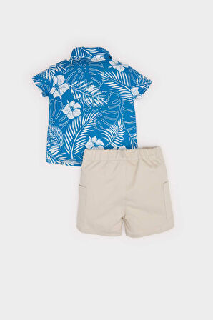 DeFacto Erkek Bebek 2'li Takım Tropikal Desenli Kısa Kollu Gömlek Beli Lastikli Şort E8383A525SMBE277