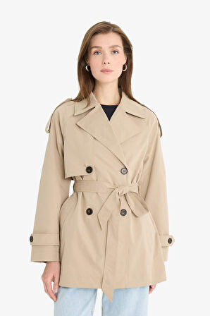 Regular Fit Kemerli Düğmeli Cepli Trençkot 