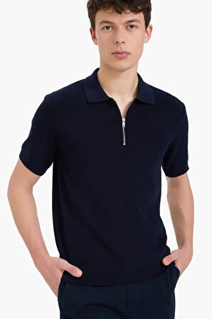 DeFacto %100 Pamuk Standart Fit Yarım Fermuarlı Kısa Kollu Triko Polo Tişört E5862AX25SMNV64