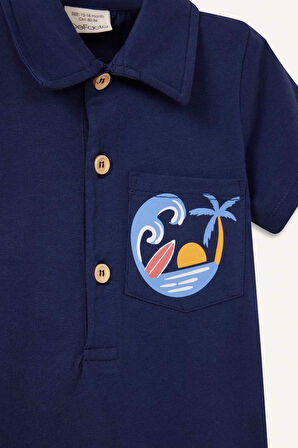 DeFacto Erkek Bebek Polo Yaka Palmiye Desenli Kısa Kollu Tulum C5916A525SMNV241