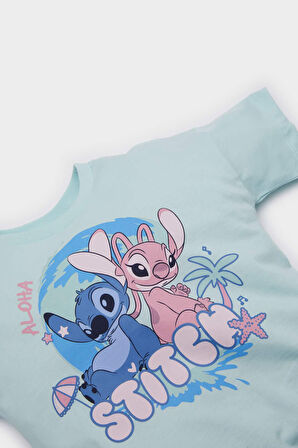 DeFacto Kız Bebek Disney Lilo & Stitch Bisiklet Yaka Kısa Kollu Tişört E7120A525SMBE495