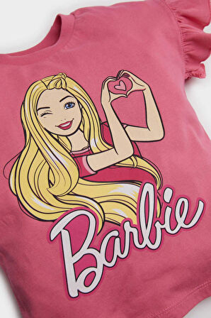 DeFacto Kız Bebek Barbie 2'li Takım Kısa Kollu Tişört Beli Lastikli Şort E9128A525SMPN280