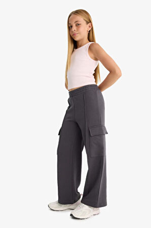 Kız Çocuk Beli Lastikli Wide Leg Kargo Eşofman Altı