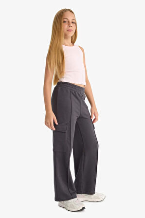 Kız Çocuk Beli Lastikli Wide Leg Kargo Eşofman Altı