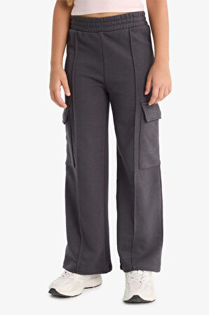 Kız Çocuk Beli Lastikli Wide Leg Kargo Eşofman Altı