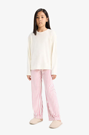 Kız Çocuk Pijama Takımı Uzun Kollu Üst Çizgili Uzun Alt