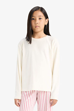 Kız Çocuk Pijama Takımı Uzun Kollu Üst Çizgili Uzun Alt