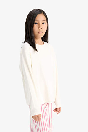 Kız Çocuk Pijama Takımı Uzun Kollu Üst Çizgili Uzun Alt