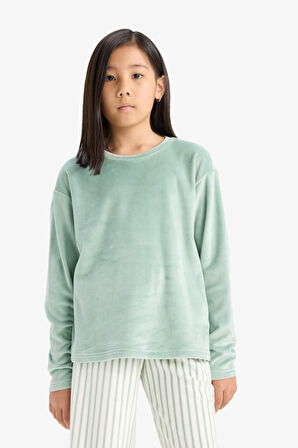 Kız Çocuk Pijama Takımı Uzun Kollu Üst Çizgili Uzun Alt