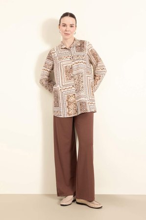 DeFacto Regular Fit Cepli Krep Geniş Paça Palazzo Pantolon E5759AX25SPBN519
