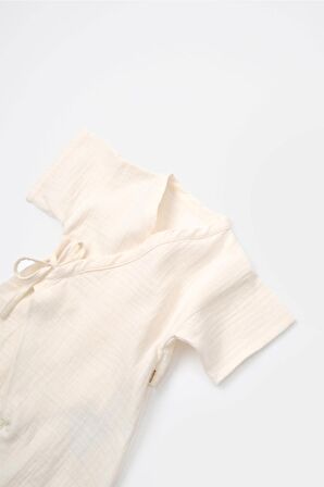 Organik Müslin Kruvaze Kısa Kollu Tulum