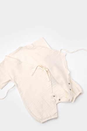 Organik Müslin Kruvaze Kısa Kollu Tulum