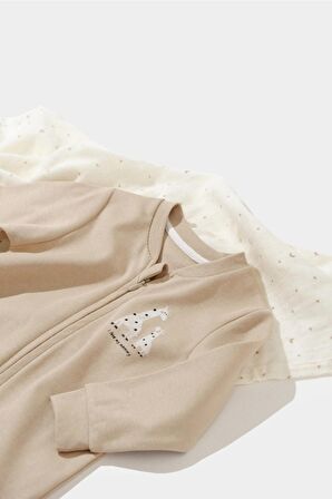 Organik Zürafa Desenli Fermuarlı Tulum