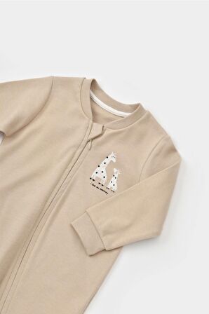 Organik Zürafa Desenli Fermuarlı Tulum