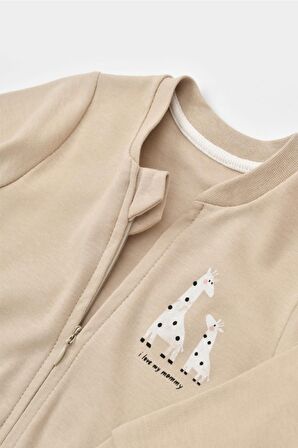 Organik Zürafa Desenli Fermuarlı Tulum