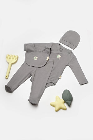 Bebek 4'lü Uzun Kollu Set, %50 Bambu %50 Organic Pamuk, Bebek - Yenidoğan - CSYB9011