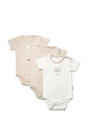 Bebek 3'lü Kısa Kol Body, %100 Organik Pamuk, Bebek ve Yenidoğan Serisi -CSY8122