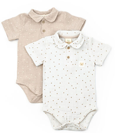 Bebek 2li Kısa Kollu Badi Müslin %100 Pamuk, Bebek ve Yenidoğan Serisi -