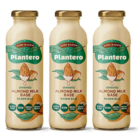 PLANTERO 3'lü Badem Sütü Bazı Konsantre Bitkisel Süt (250GR, %100 BADEM, ŞEKERSİZ)