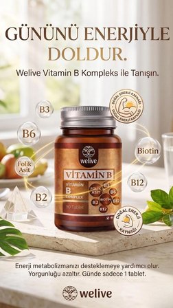 WeLive Vitamin B Kompleks 30 Tablet – Enerji ve Metabolizma Desteği