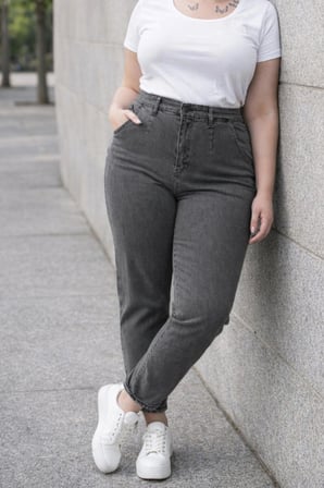 CEDY DENIM Kadın Büyük Beden Pileli Mom Jean Pantolon C600