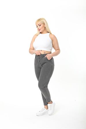 CEDY DENIM Kadın Büyük Beden Pileli Mom Jean Pantolon C600