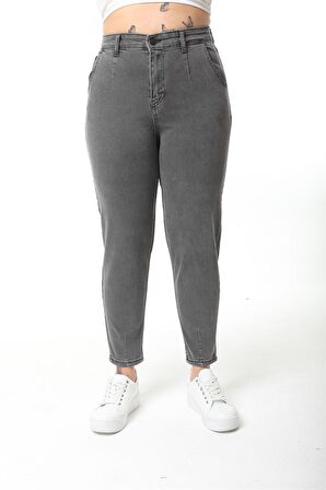 CEDY DENIM Kadın Büyük Beden Pileli Mom Jean Pantolon C600