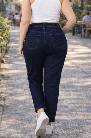 CEDY DENIM Kadın Büyük Beden Pileli Mom Jean Pantolon C600