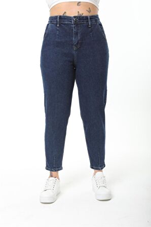 CEDY DENIM Kadın Büyük Beden Pileli Mom Jean Pantolon C600