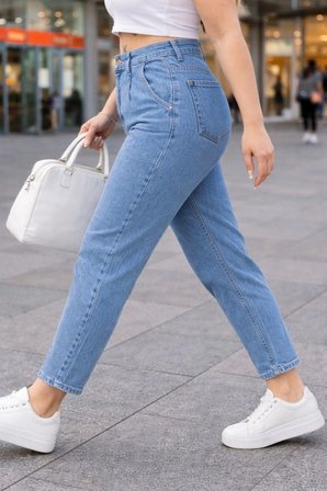 CEDY DENIM Kadın Büyük Beden Pileli Mom Jean Pantolon C600