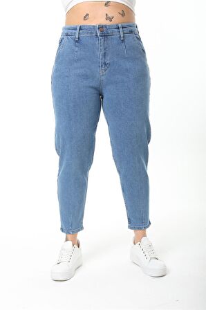 CEDY DENIM Kadın Büyük Beden Pileli Mom Jean Pantolon C600