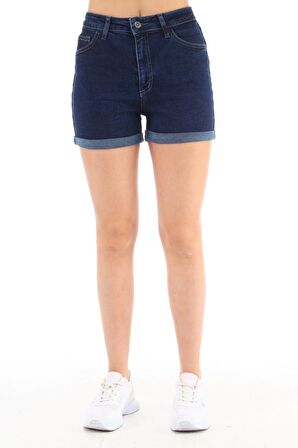 CEDY DENIM Kadın Yüksek Bel Duble Paça Kot Şort Klasik Mini Jean Şort C604