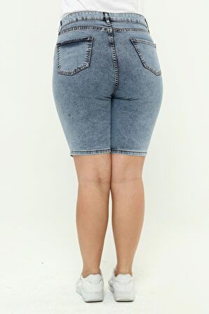 CEDY DENİM KADIN BÜYÜK BEDEN YÜKSEK BEL LİKRALI SLİMFİT JEANS ŞORT-C606