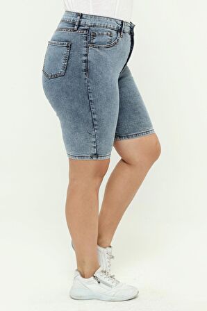 CEDY DENİM KADIN BÜYÜK BEDEN YÜKSEK BEL LİKRALI SLİMFİT JEANS ŞORT-C606