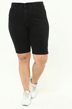 CEDY DENİM KADIN BÜYÜK BEDEN YÜKSEK BEL LİKRALI SLİMFİT JEANS ŞORT-C606