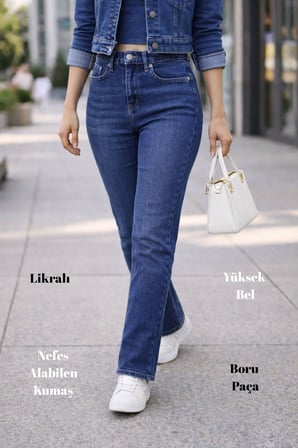 Kadın Boru Paça Yüksek Bel Regular Fit Likralı Pantolon