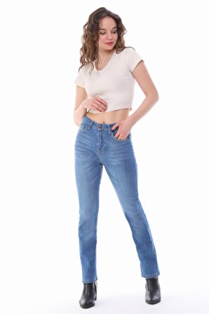 Kadın Boru Paça Yüksek Bel Regular Fit Likralı Pantolon