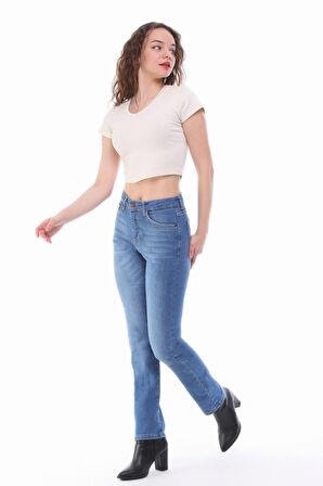 Kadın Boru Paça Yüksek Bel Regular Fit Likralı Pantolon