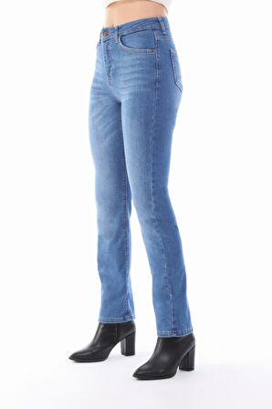 Kadın Boru Paça Yüksek Bel Regular Fit Likralı Pantolon