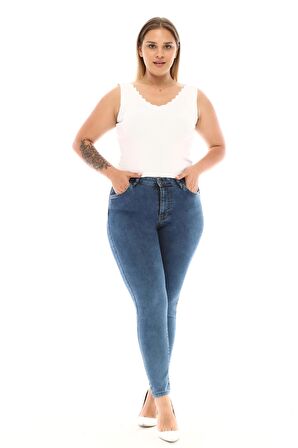 CEDY DENIM Kadın Yüksek Bel Skinny Fit Jeans Büyük Beden Kot PantolonC597