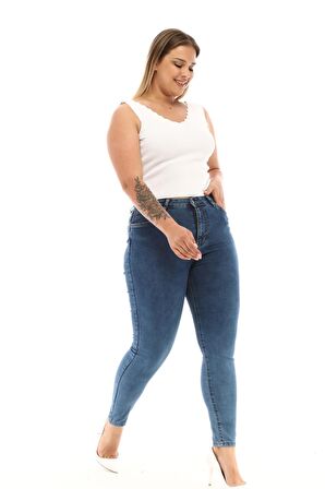 CEDY DENIM Kadın Yüksek Bel Skinny Fit Jeans Büyük Beden Kot PantolonC597