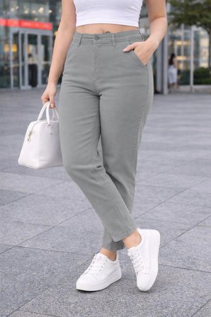 CEDY DENIM Kadın Büyük Beden Pileli Mom Jean Pantolon C600