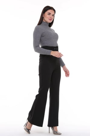 Kadın İspanyol Paça Yüksek Bel Kemerli Pantolon Oversize Orijinal Kesim C3004