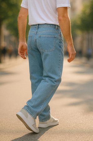 Erkek Yüksek Bel Bol Kesim Baggy Loose Fit Jean Pantolon-C352