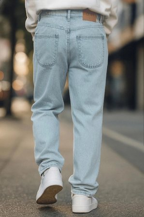 Erkek Pileli Yüksek Bel Bol Kesim Baggy Loose Fit Jean Pantolon-C354