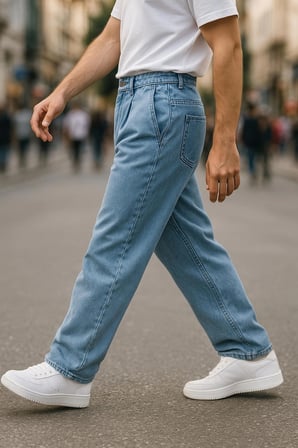Erkek Pileli Yüksek Bel Bol Kesim Baggy Loose Fit Jean Pantolon-C354