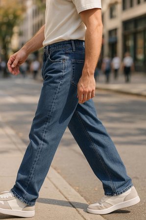 Erkek Pileli Yüksek Bel Bol Kesim Baggy Loose Fit Jean Pantolon-C354