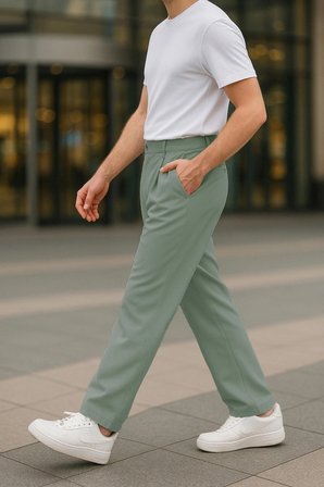 Erkek Yüksek Bel Pileli Baggy Chino Pantolon C358